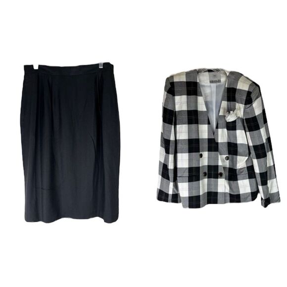 Amanda Smith Vintage Blazer Skirt Set 90s Clueless Plaid Double Breasted 16 - Picture 1 of 15